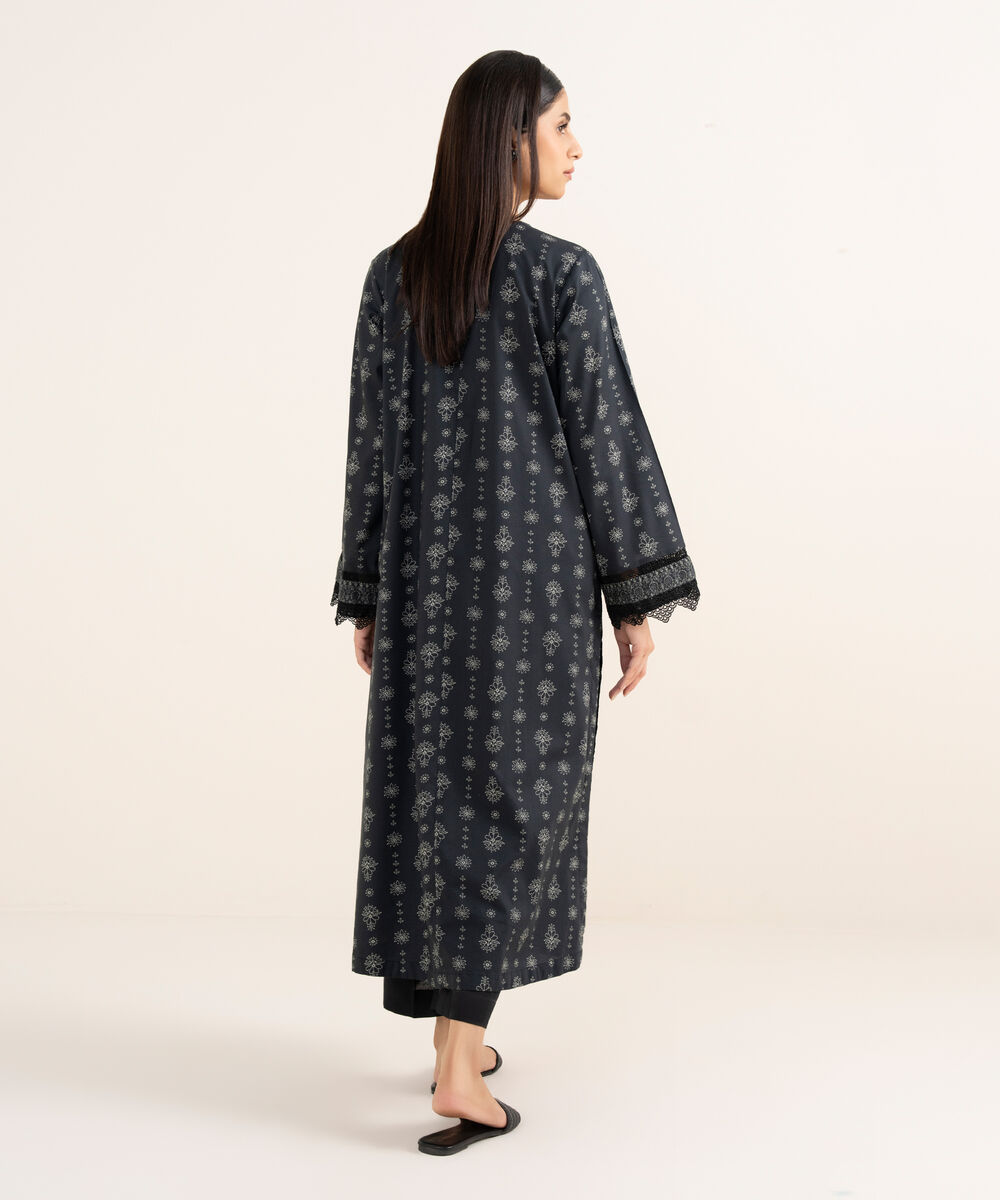 Women's RTW Lawn Viscose Black Printed A-Line Shirt