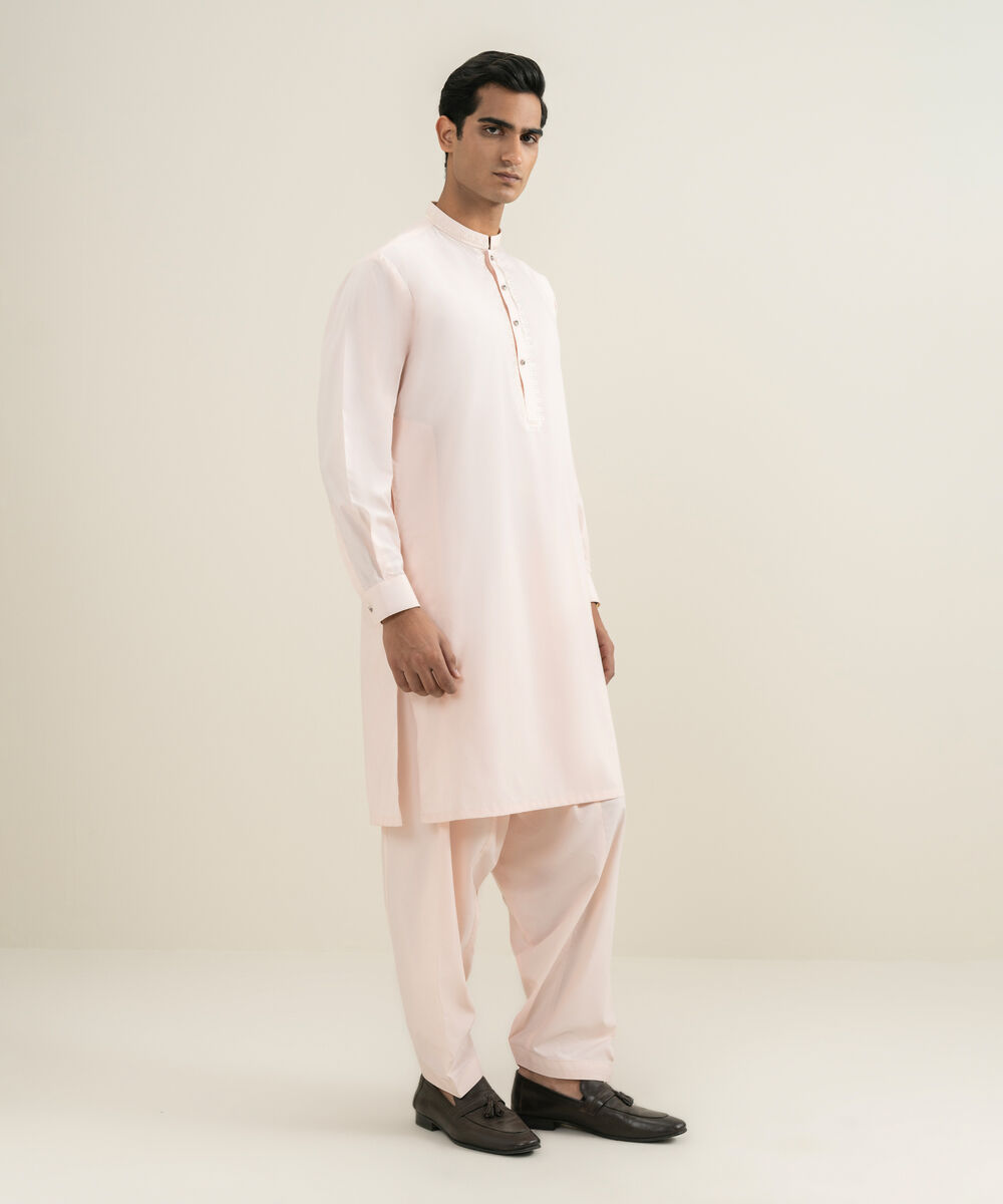 Men's light pink Blended Yarn Dyed Kameez Shalwar