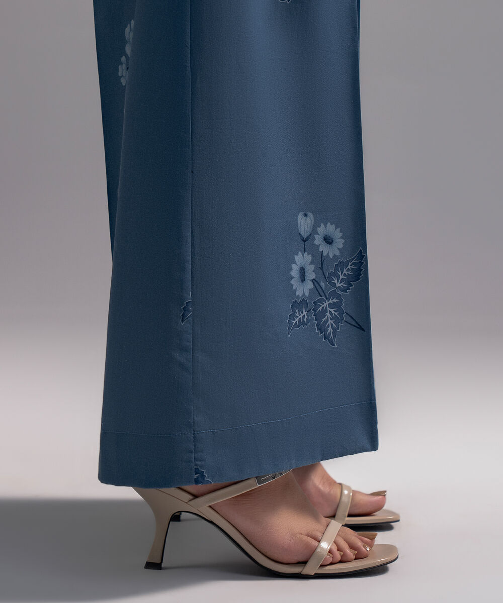 Women's RTW Cambric Printed Blue Flared Pants
