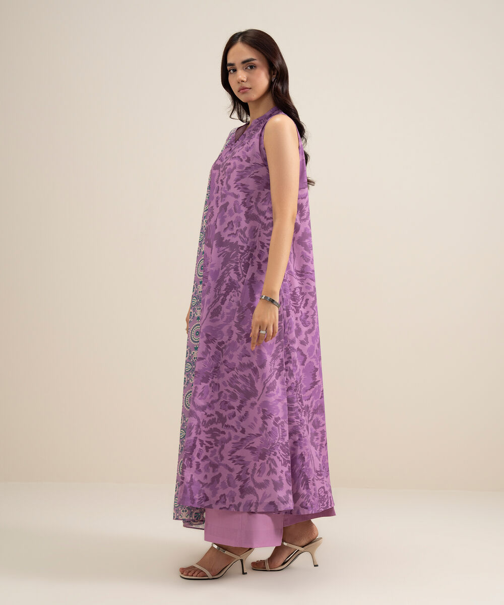 Women's Unstitched Lawn Printed Lilac 3 Piece Suit