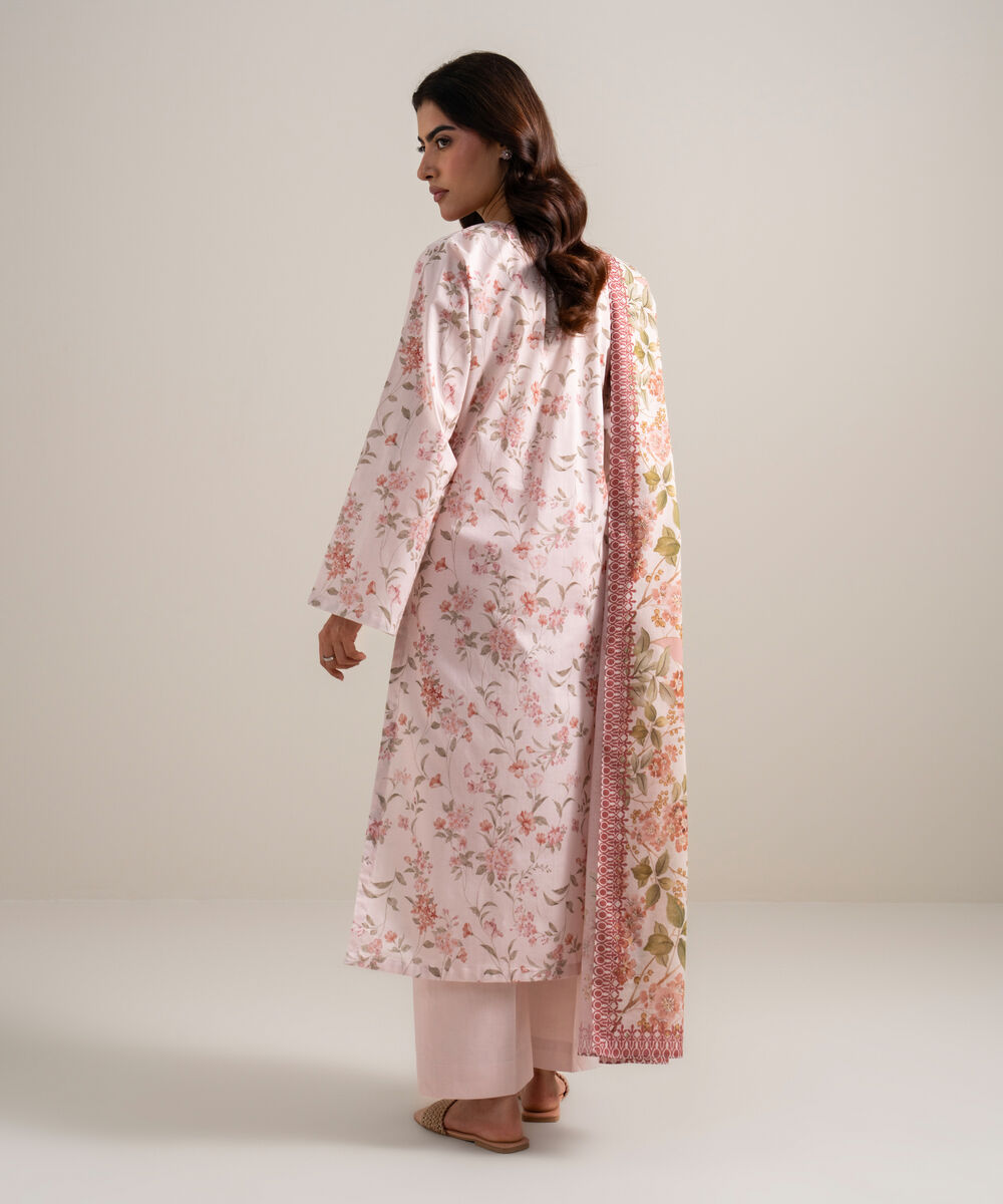 Women's Unstitched Lawn Embroidered Light Pink 3 Piece Suit