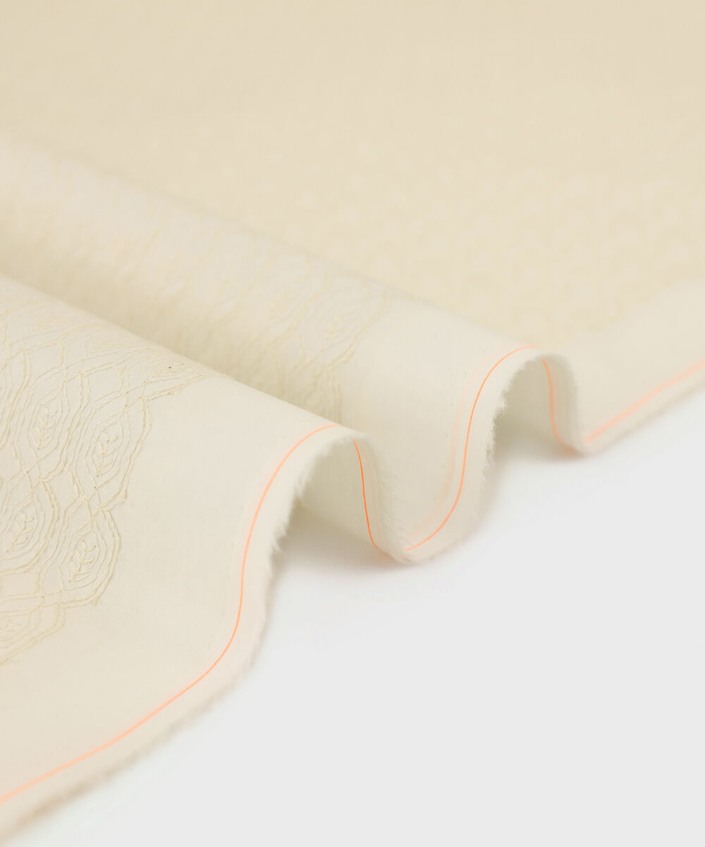 Men's Unstitched Cotton Schiffli Off White Kurta