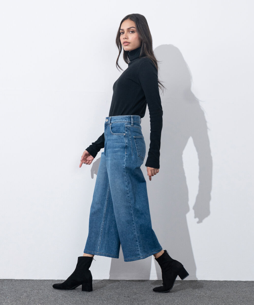 Women's Western Wear Rinse Wash Cropped Wide Leg Jeans