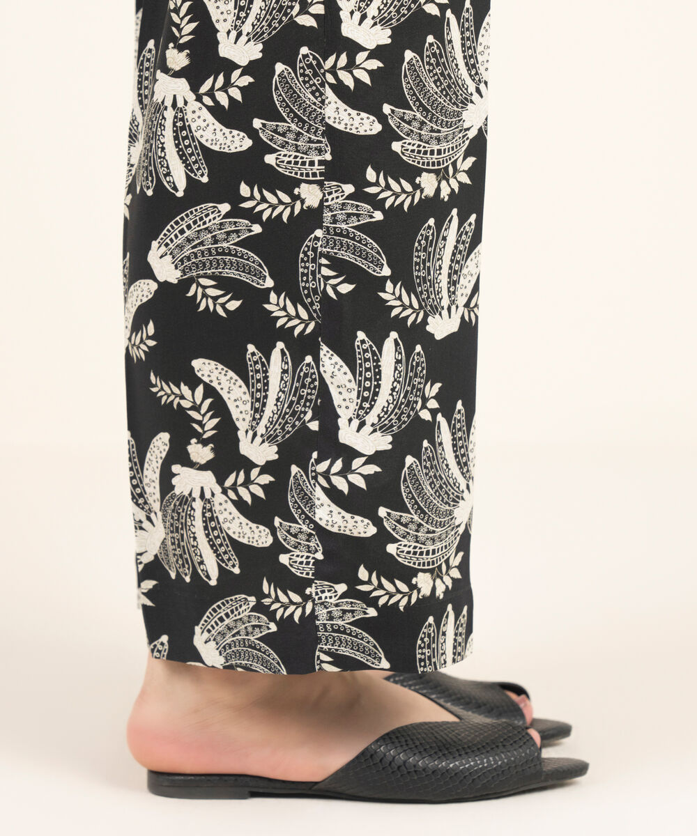 Women's RTW Linen Viscose Printed Black Straight Pants