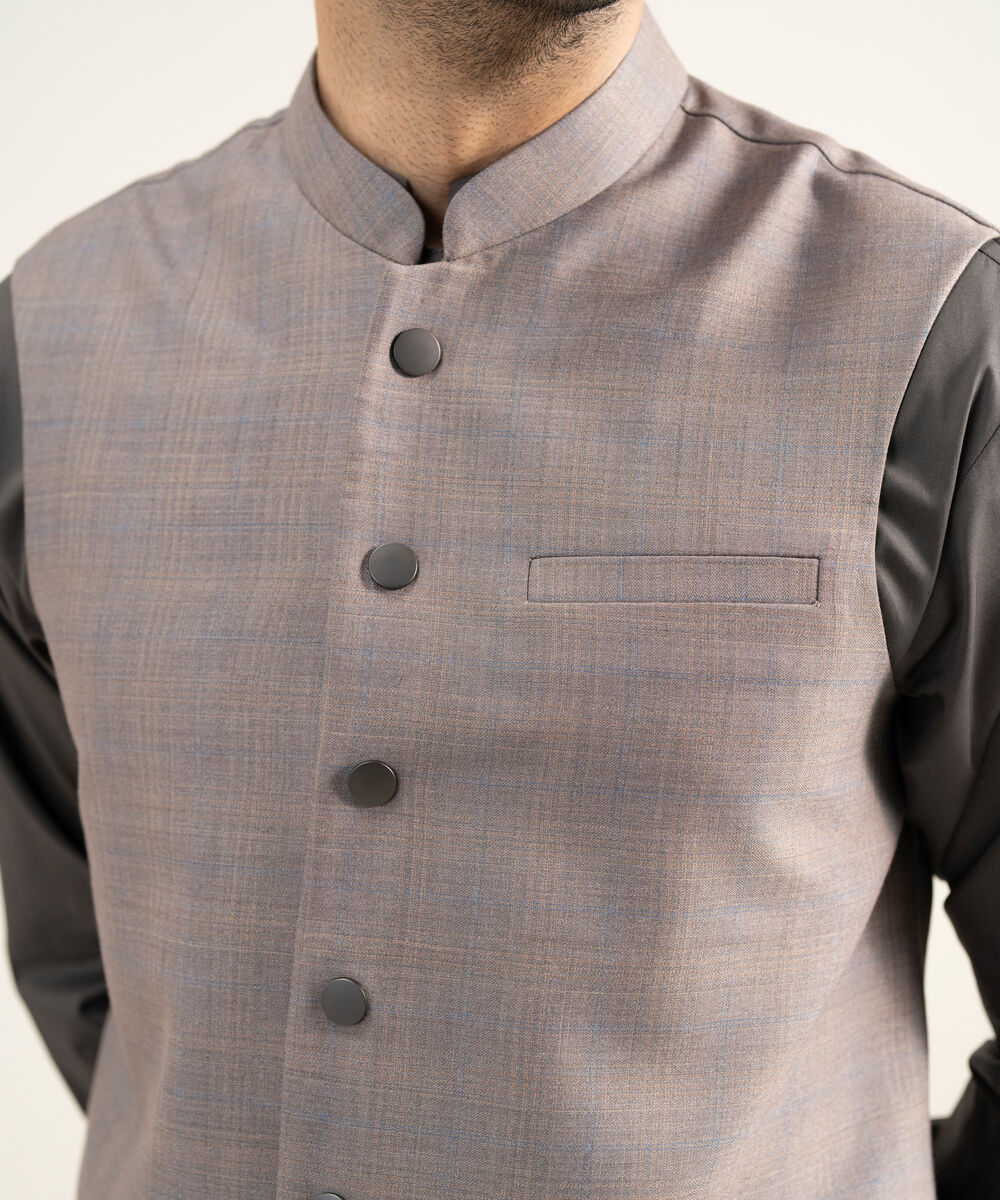 Men's Stitched Premium Suiting Beige Waistcoat