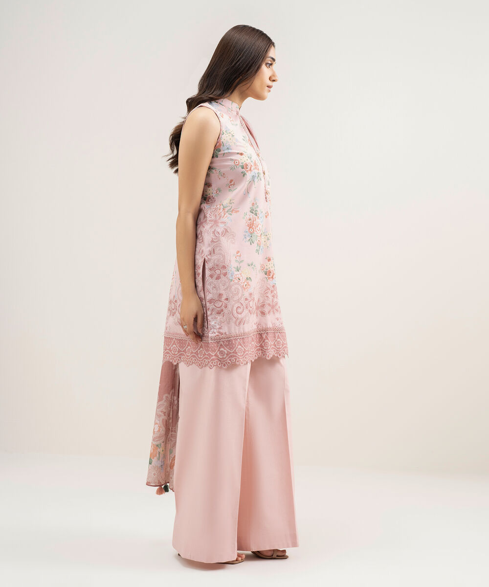 Women's Unstitched Lawn Printed Pink 2 Piece Suit