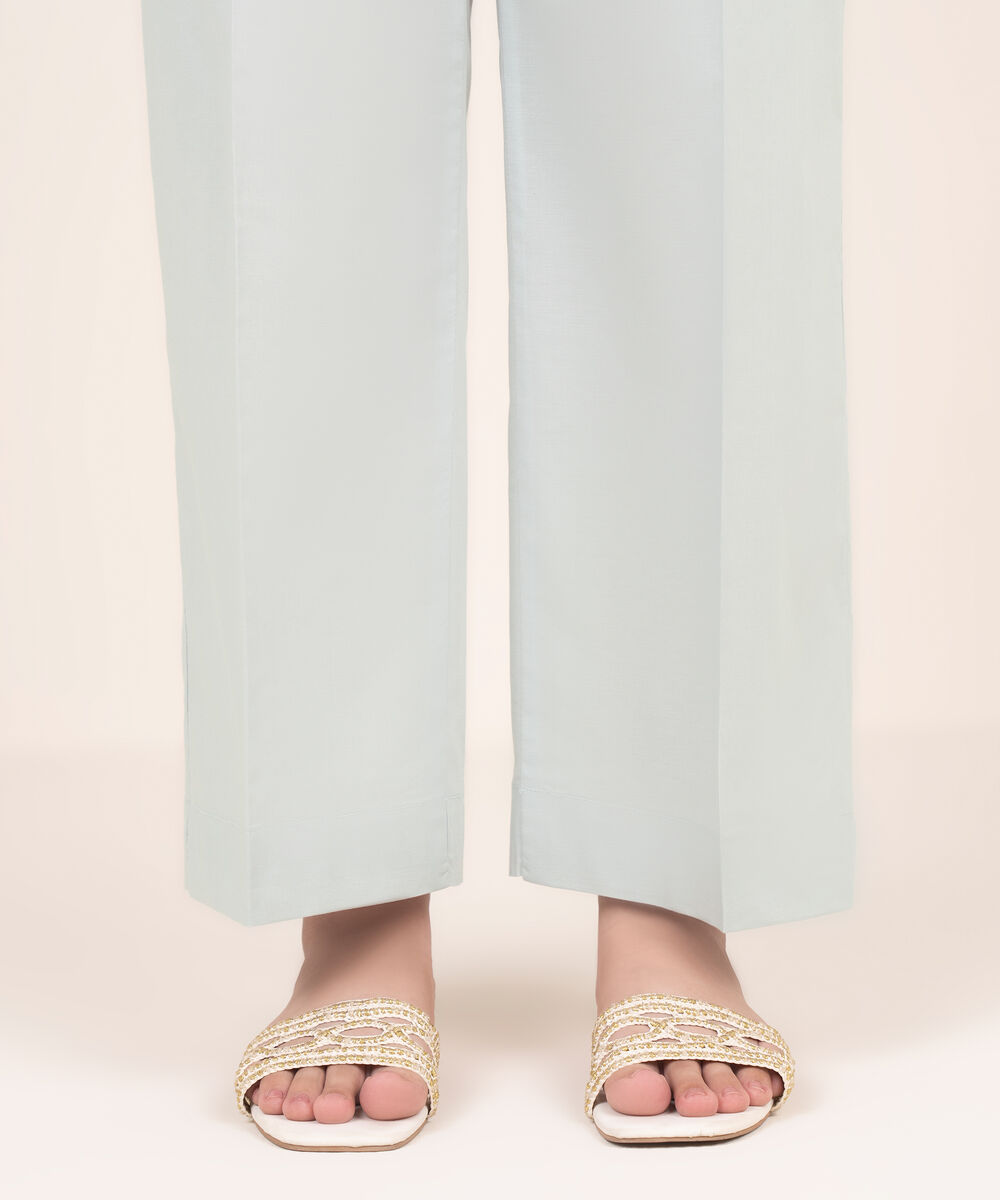 Women's RTW Cambric Grey Solid Straight Pants