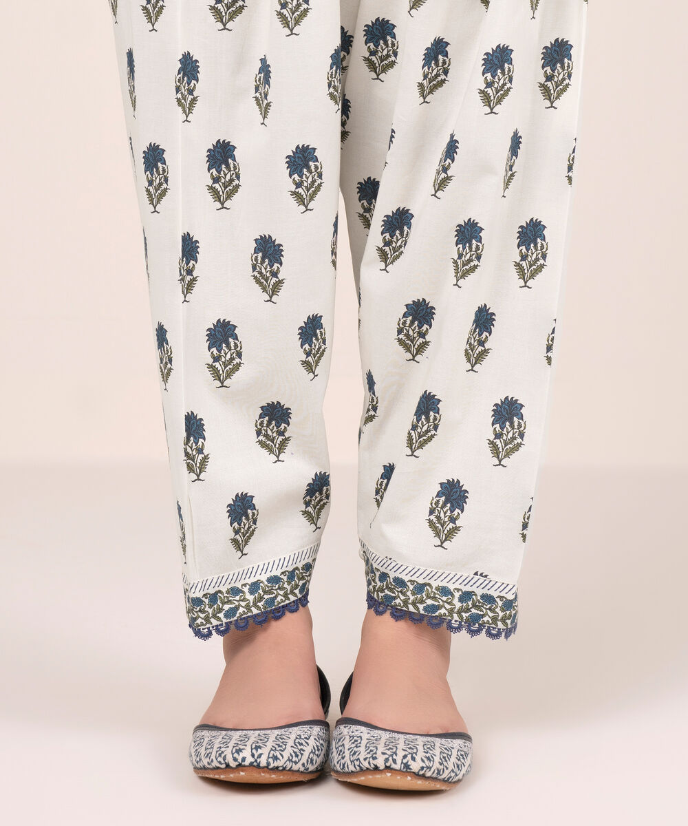 Women's RTW Cambric Printed White Shalwar