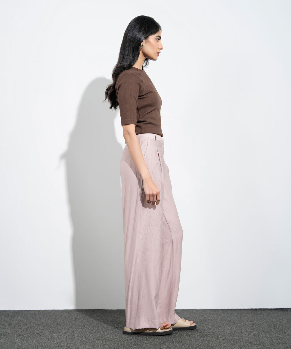 Women's Western Pink Straight-Fit Textured Trouser