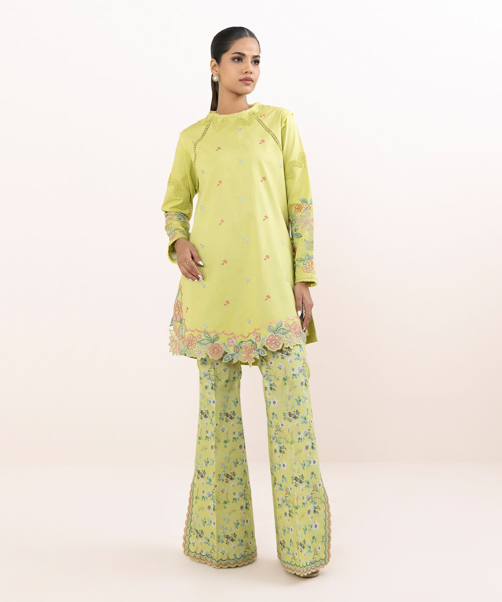 Women's Unstitched Lawn Embroidered Green Two Piece Suit
