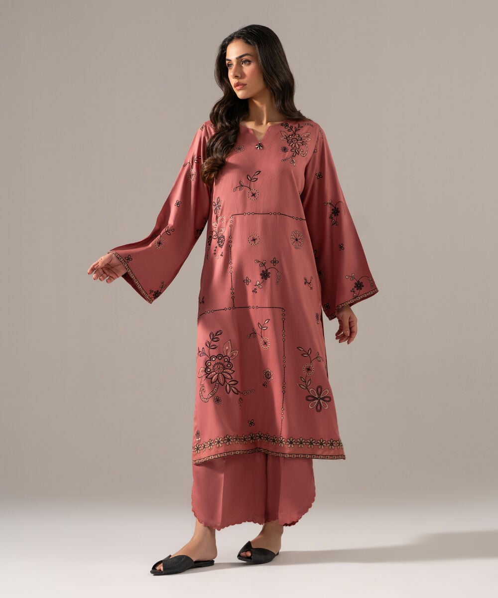 Women's RTW Bedford Solid Embroidered Mauve Straight Shirt