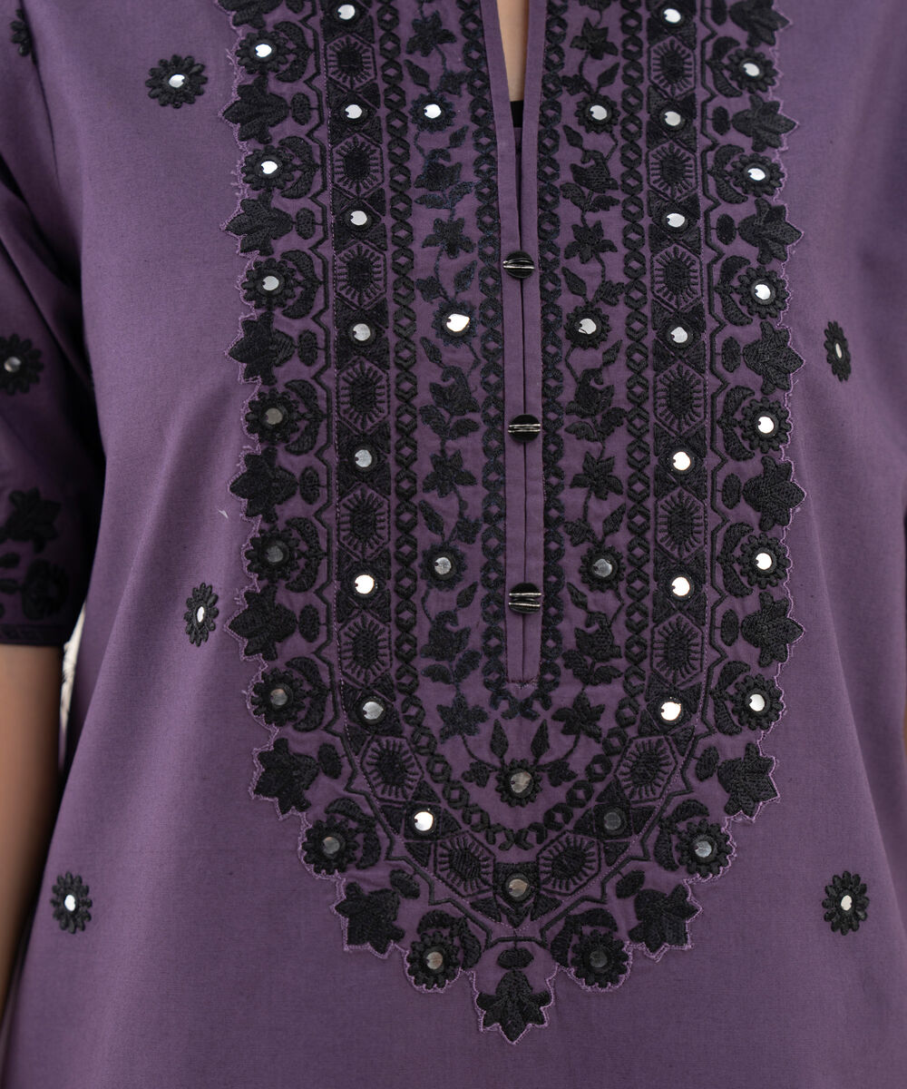 Women's Unstitched Cotton Embroidered Purple 3 Piece Suit