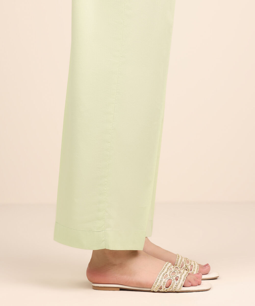 Women's RTW Cambric Off White Solid Straight Pants