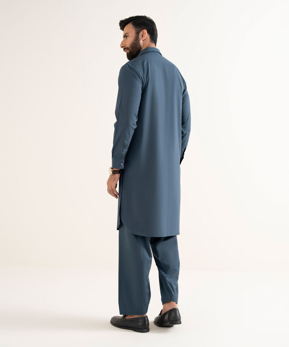 Men's Wash & Wear Plain Blue Kameez Shalwar