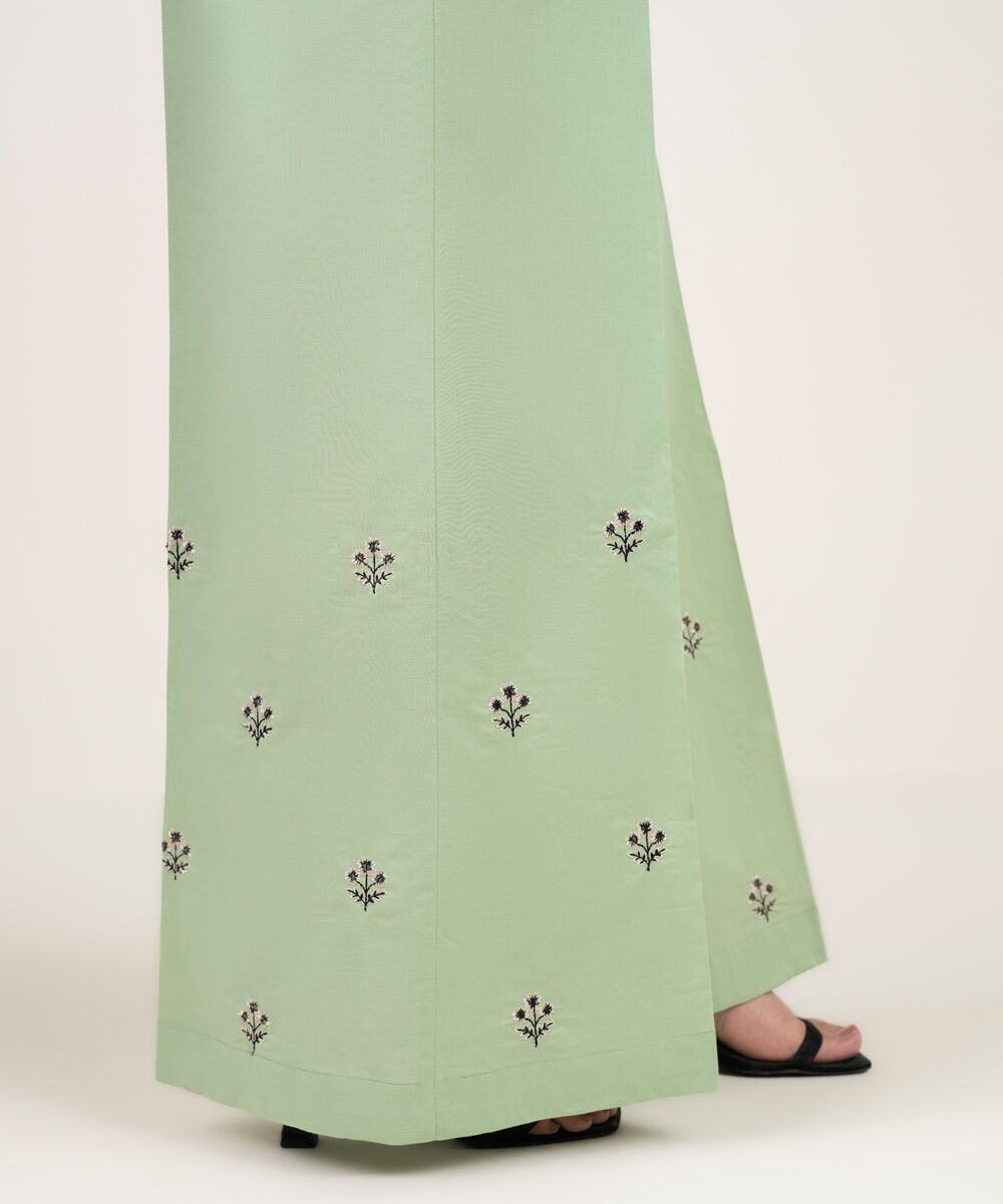 Women's RTW Cambric Embroidered Green Flared Pants