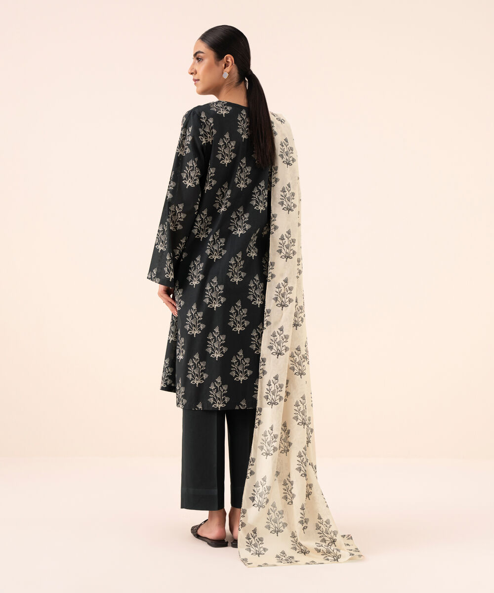 Women's Unstitched Lawn Printed Black 3 Piece Suit