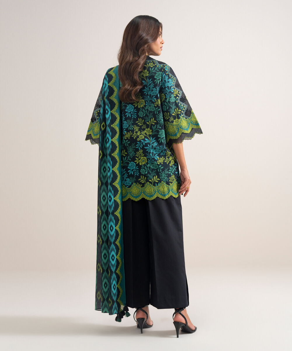 Women's Unstitched Lawn Embroidered Black 2 Piece Suit