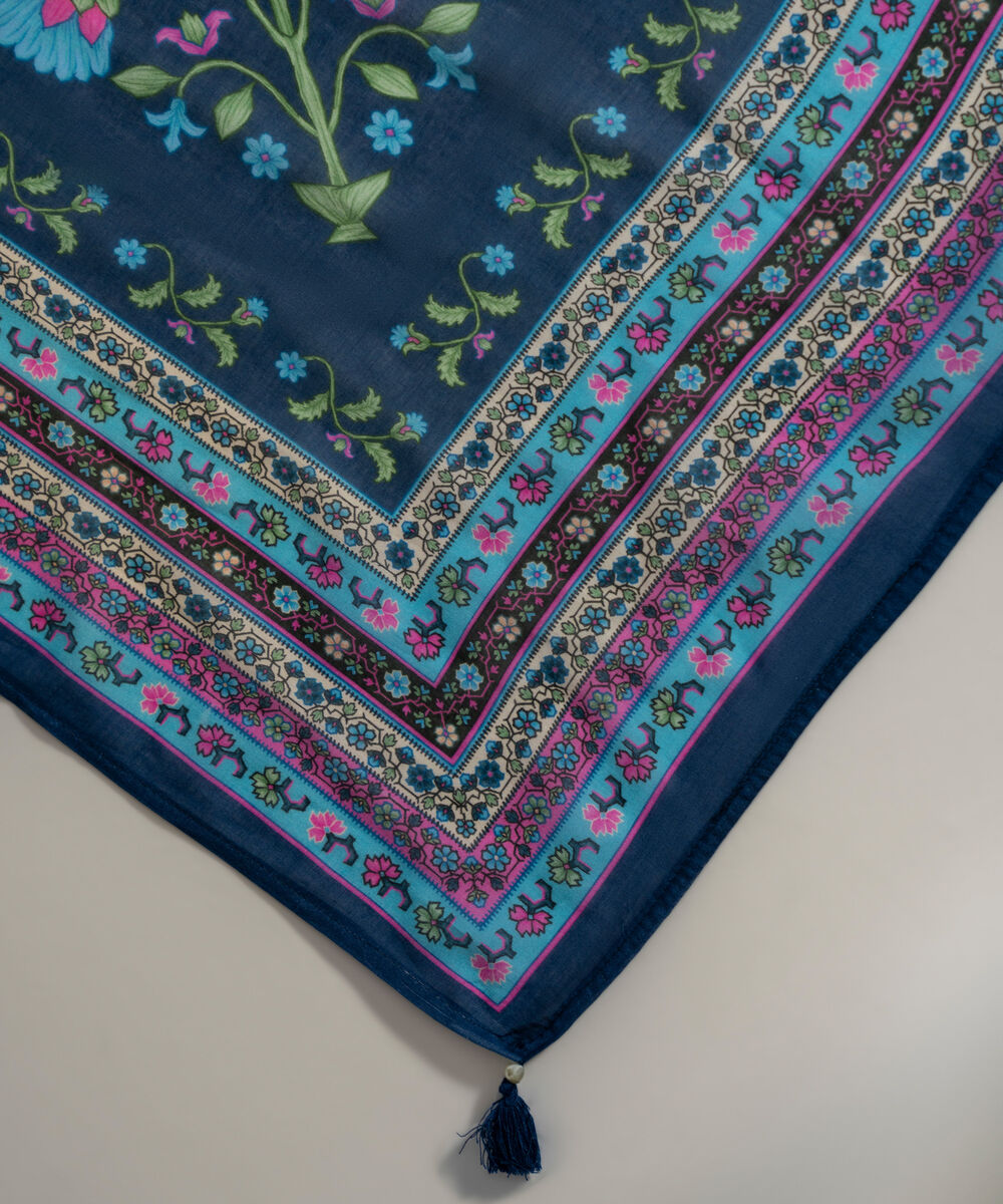 Women's RTW Fine Voil Printed Dark Blue Dupatta