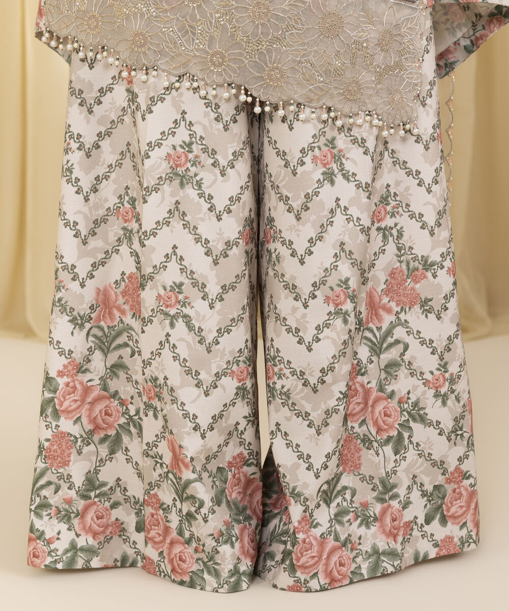 Unstitched Women's Off White Blended Organza 3 Piece Suit