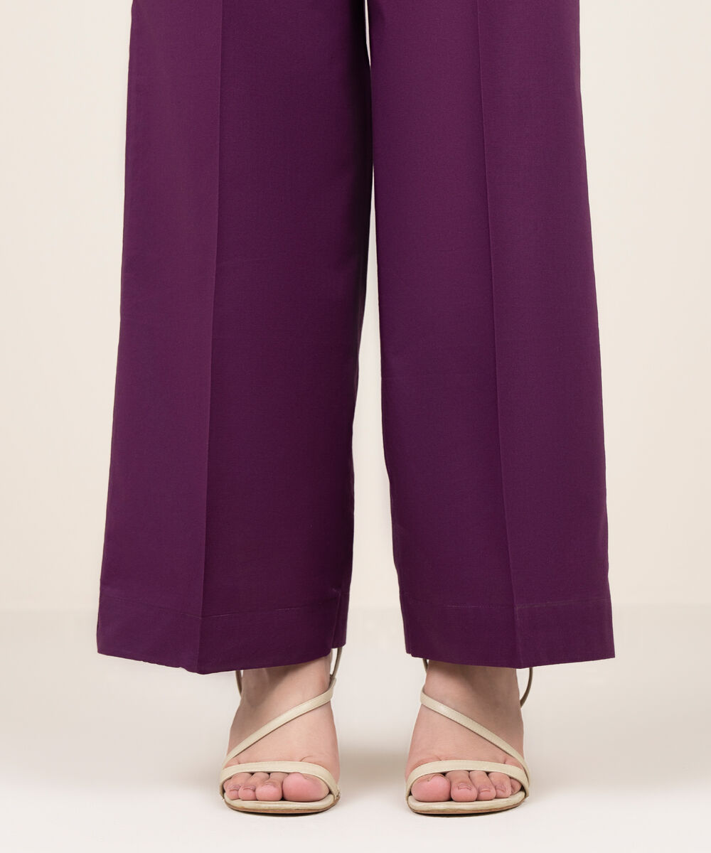 Women's RTW Cotton Solid Purple Culottes