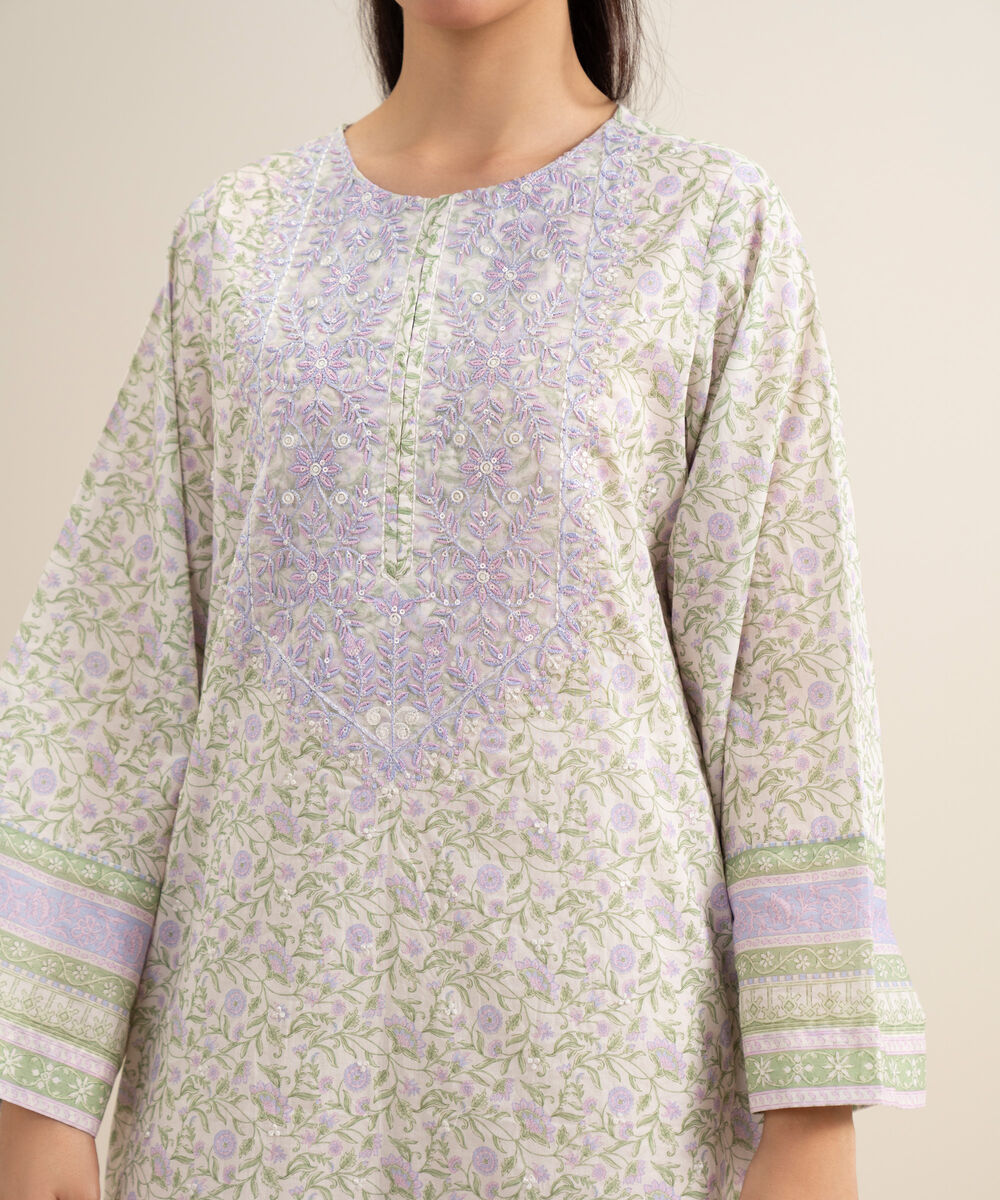 Women's Unstitched Lawn Embroidered Off White 3 Piece Suit