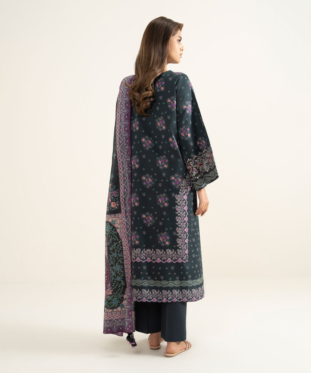 Women's Unstitched Lawn Embroidered Black 3 Piece Suit