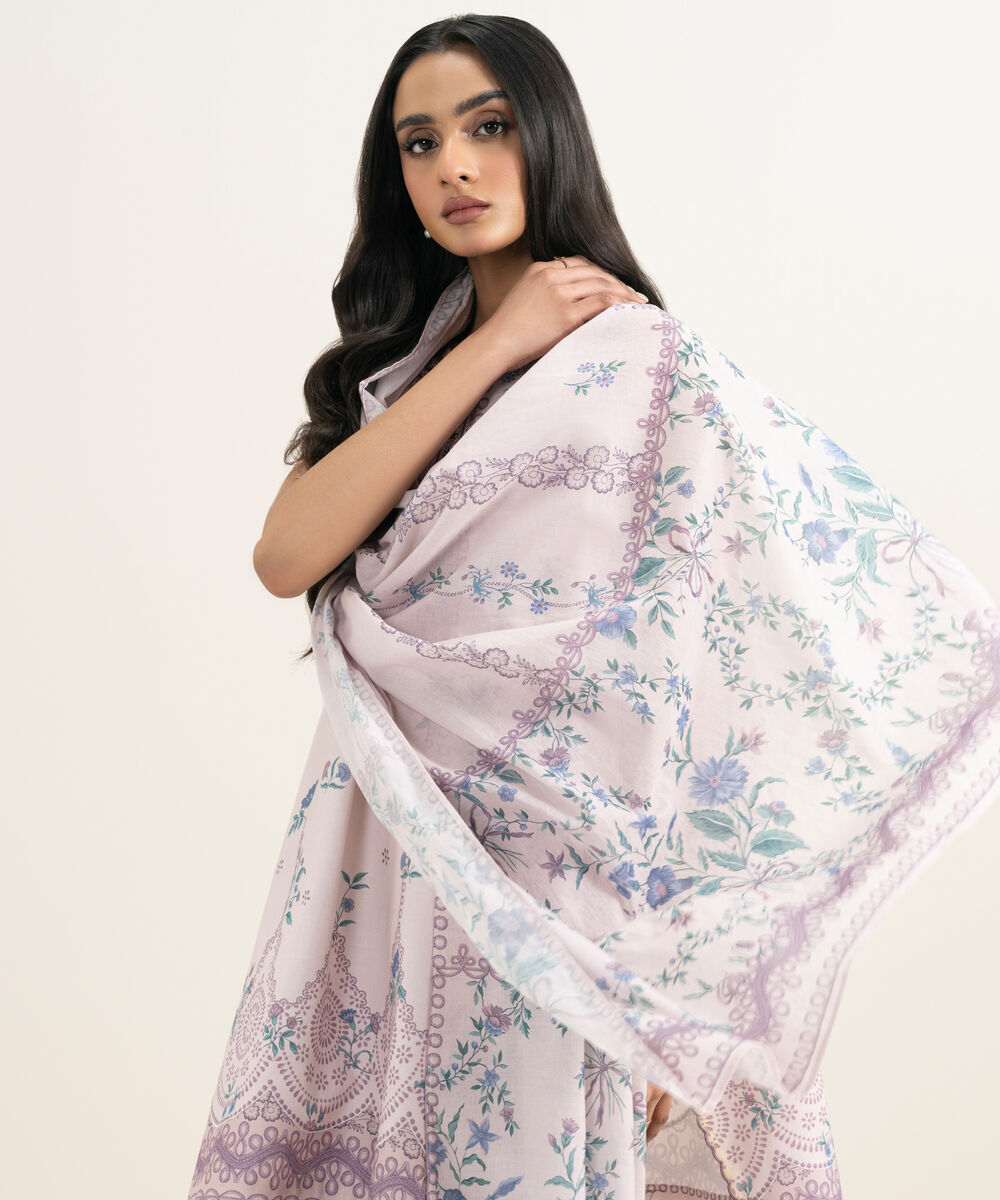 Women's Unstitched Lawn Embroidered Pink 3 Piece Suit