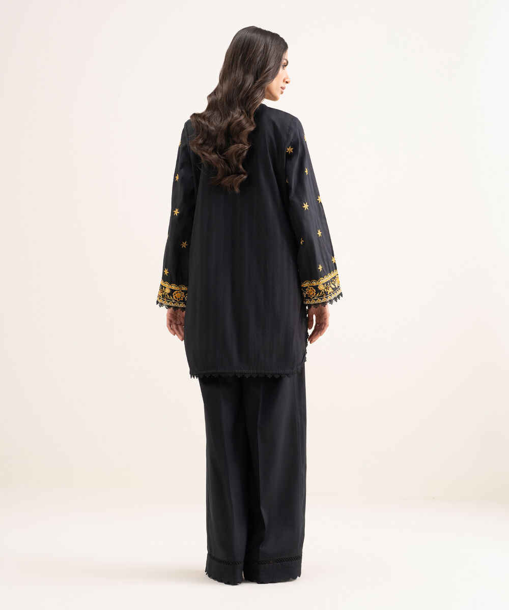 Women's RTW Leno Kara Embroidered Black Straight Shirt
