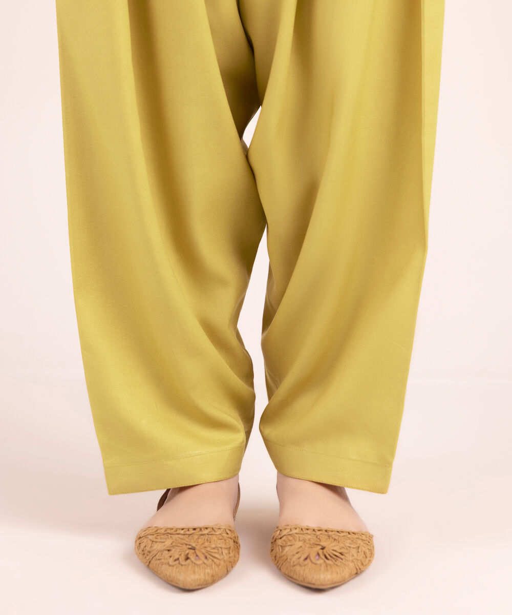 Women's RTW Cotton Viscose Solid Yellow Shalwar
