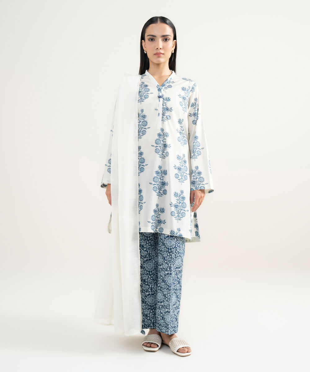 Women's RTW Lawn Printed White Straight Shirt