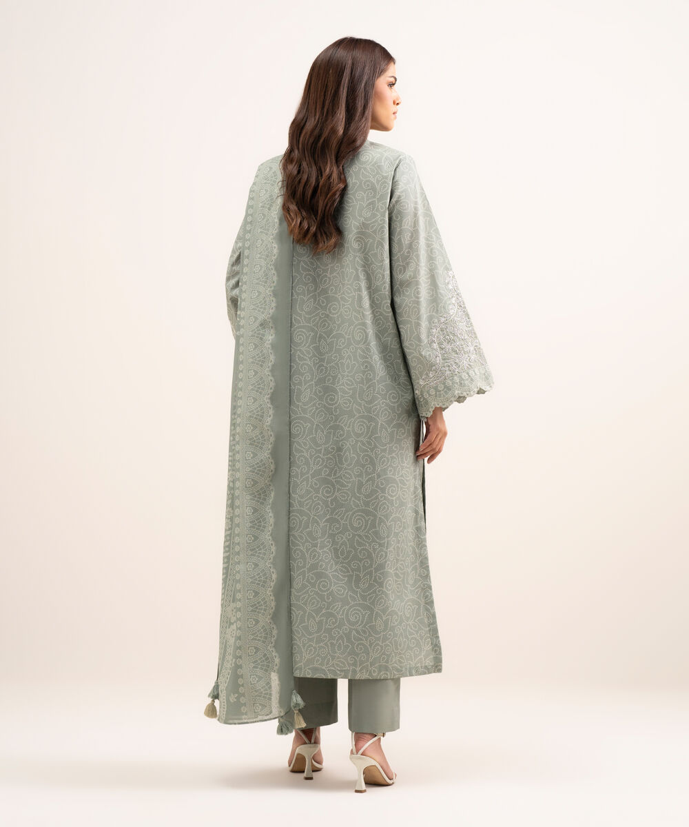 Women's Unstitched Lawn Embroidered Grey 3 Piece Suit