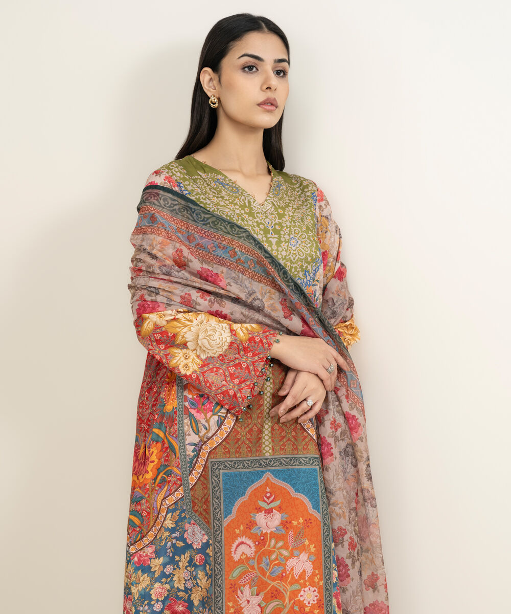 Women's RTW Blended Grip Silk Printed 3 Piece Suit