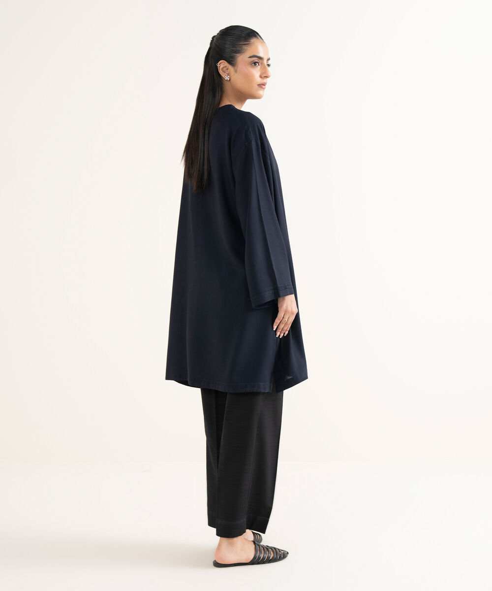 Women's RTW Cotton Viscose Solid Drop Shoulder Black Shirt