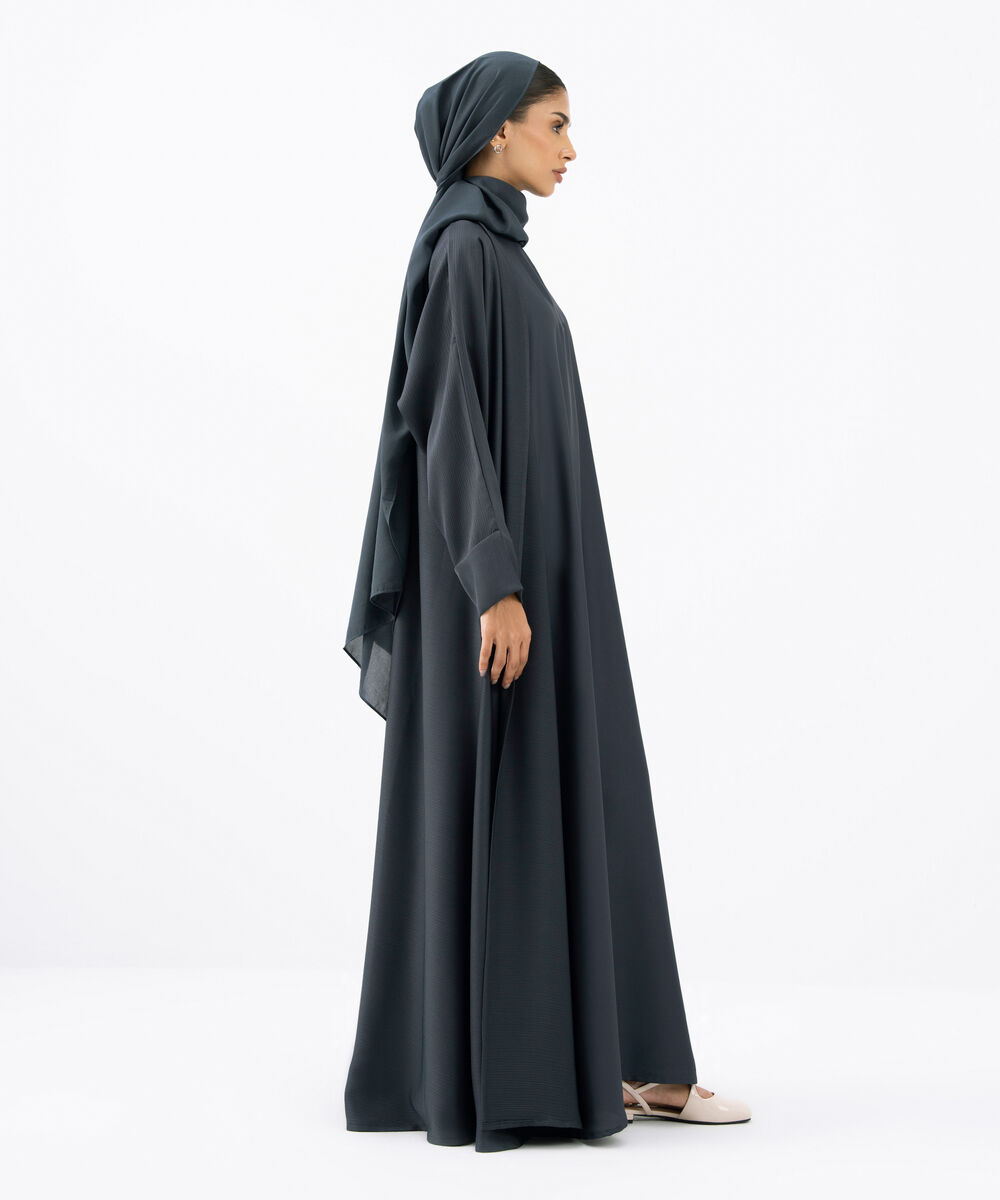 Women's Grey Polyester Abaya Set