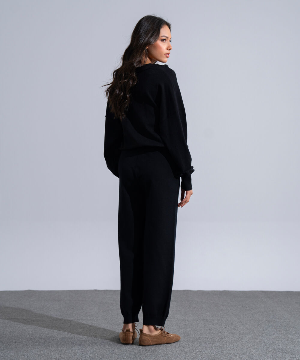 Women's Western Wear Black Knit Jogger Trousers