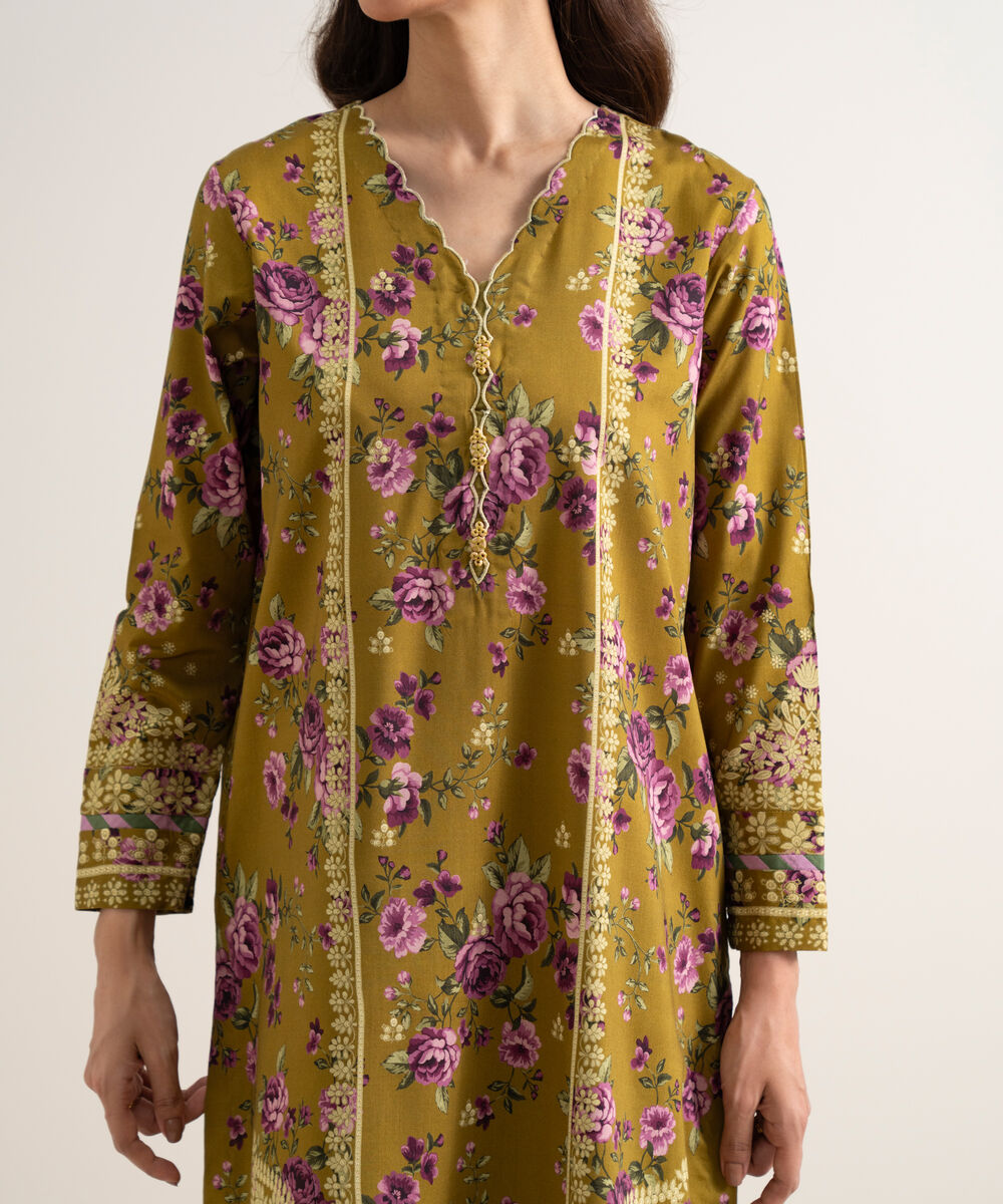 Women's Unstitched Arabic Lawn Printed Brown