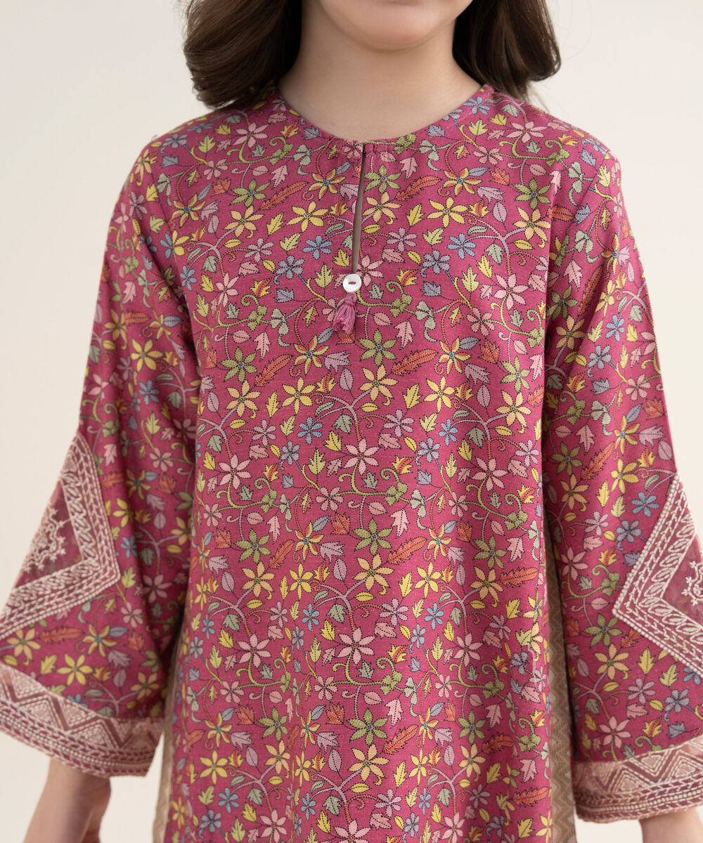 Girl's Herringbone Embroidered Pink 2 Piece Set