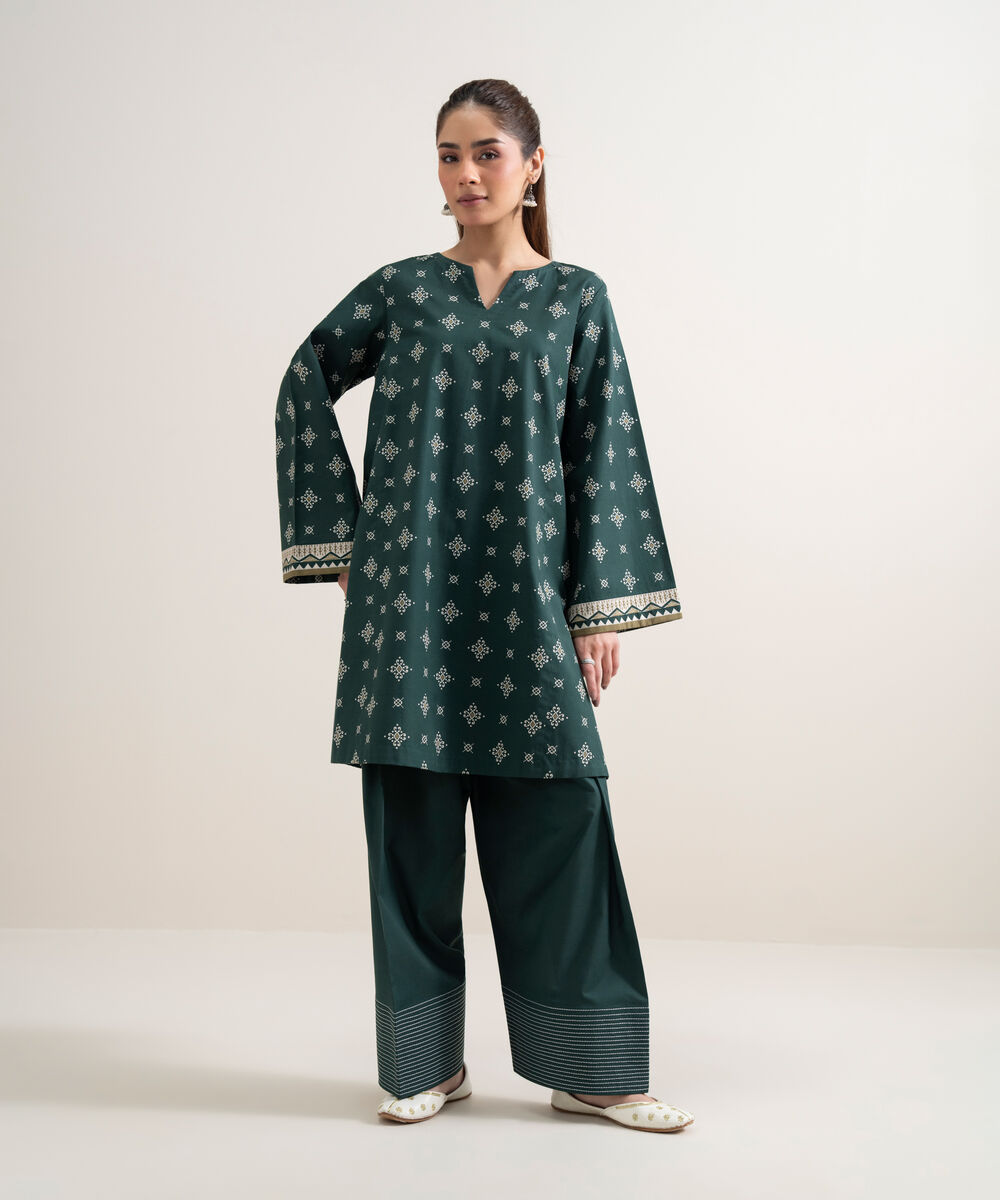 Women's Unstitched Lawn Printed Green 2 Piece Suit