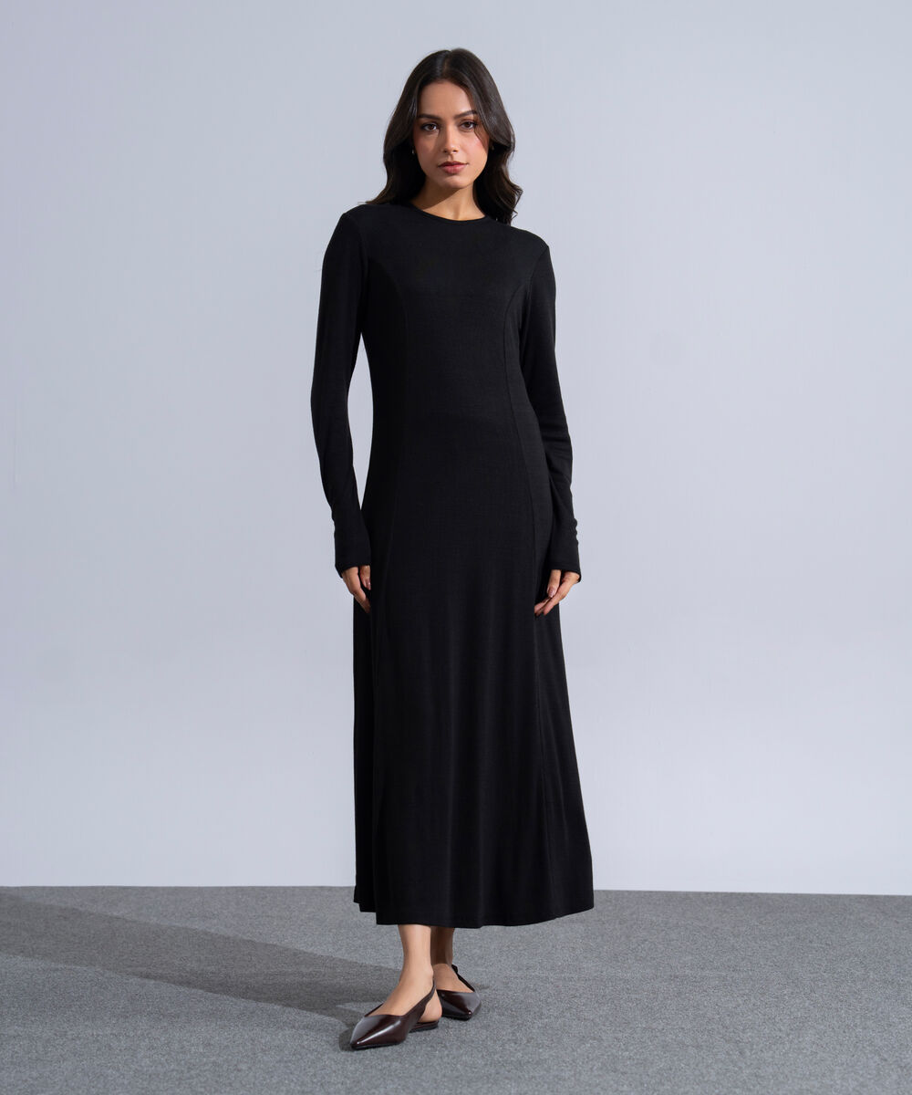 Women's Western Wear Black Long Knit Dress
