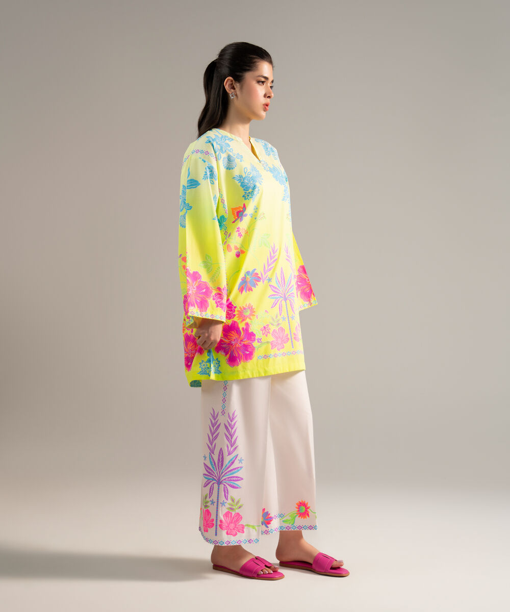 Women's RTW Dobby Printed Neon Green 2 Piece Suit