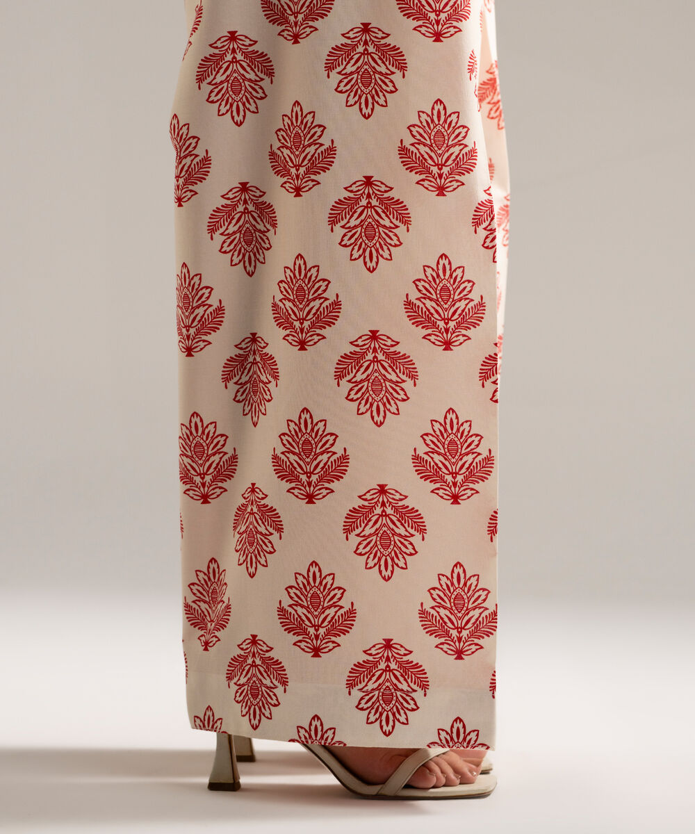 Women's RTW Cambric Printed White Farshi Shalwar