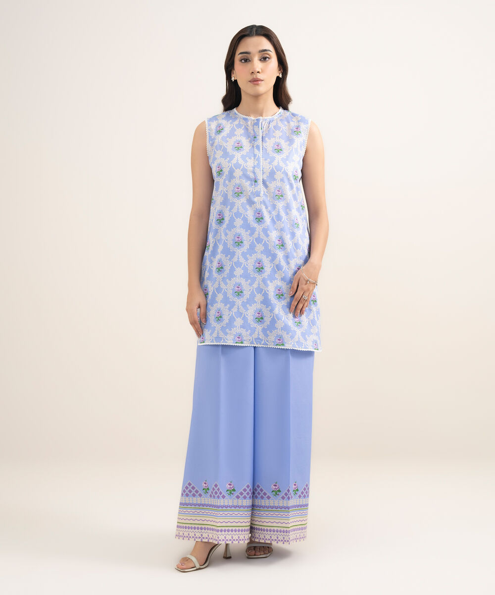 Women's RTW Lawn Printed Blue Straight Shirt