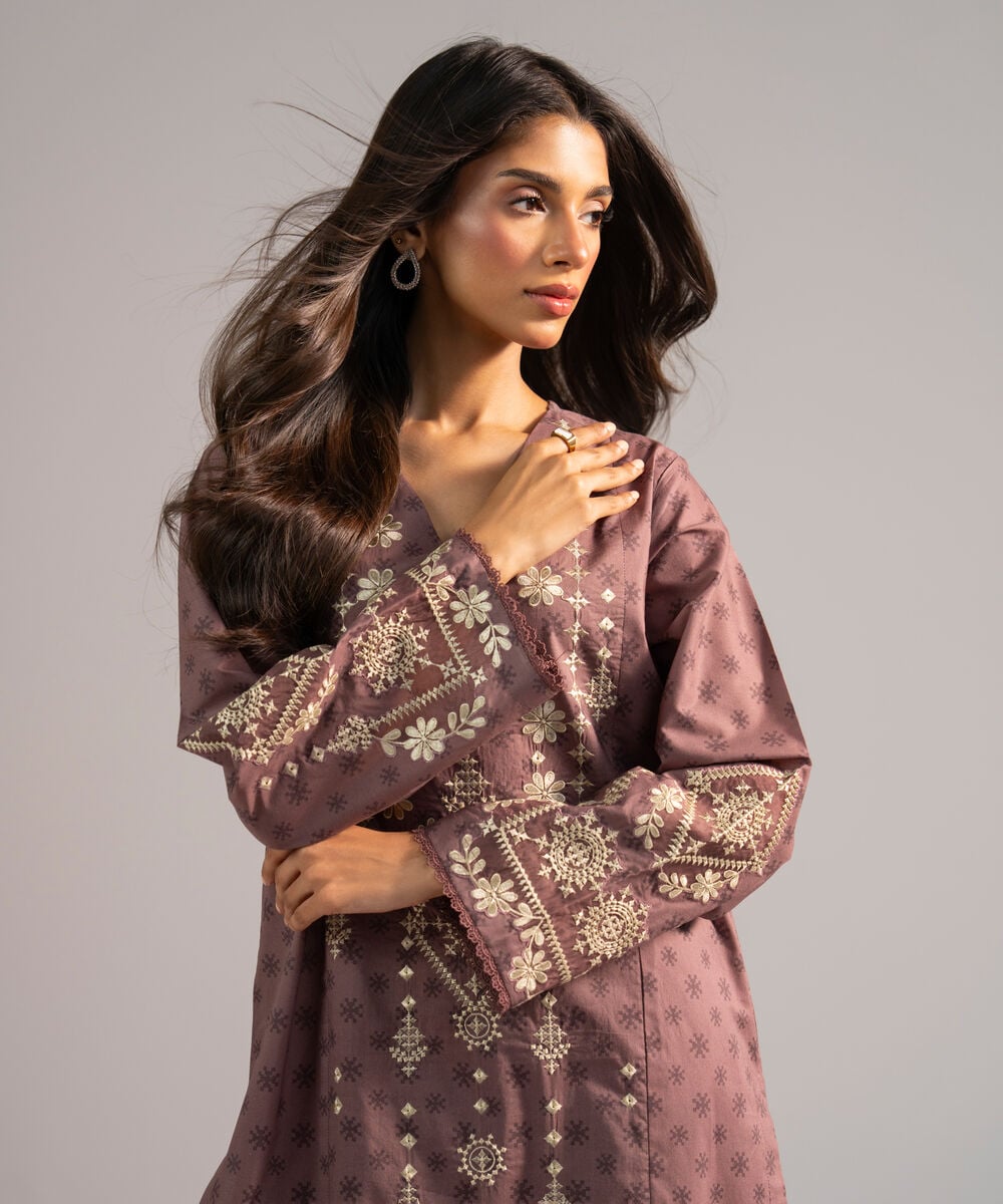 Women's RTW Lawn Embroidered Muted Purple  2 Piece Suit