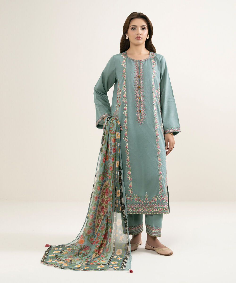Blended Chiffon Printed Sage Green Dupatta