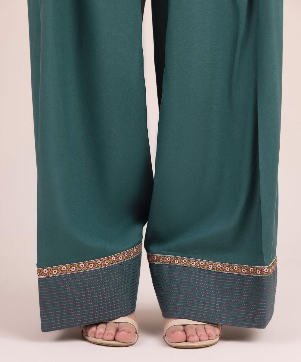 Women's RTW Textured Viscose Embroidered Green Farshi Shalwar