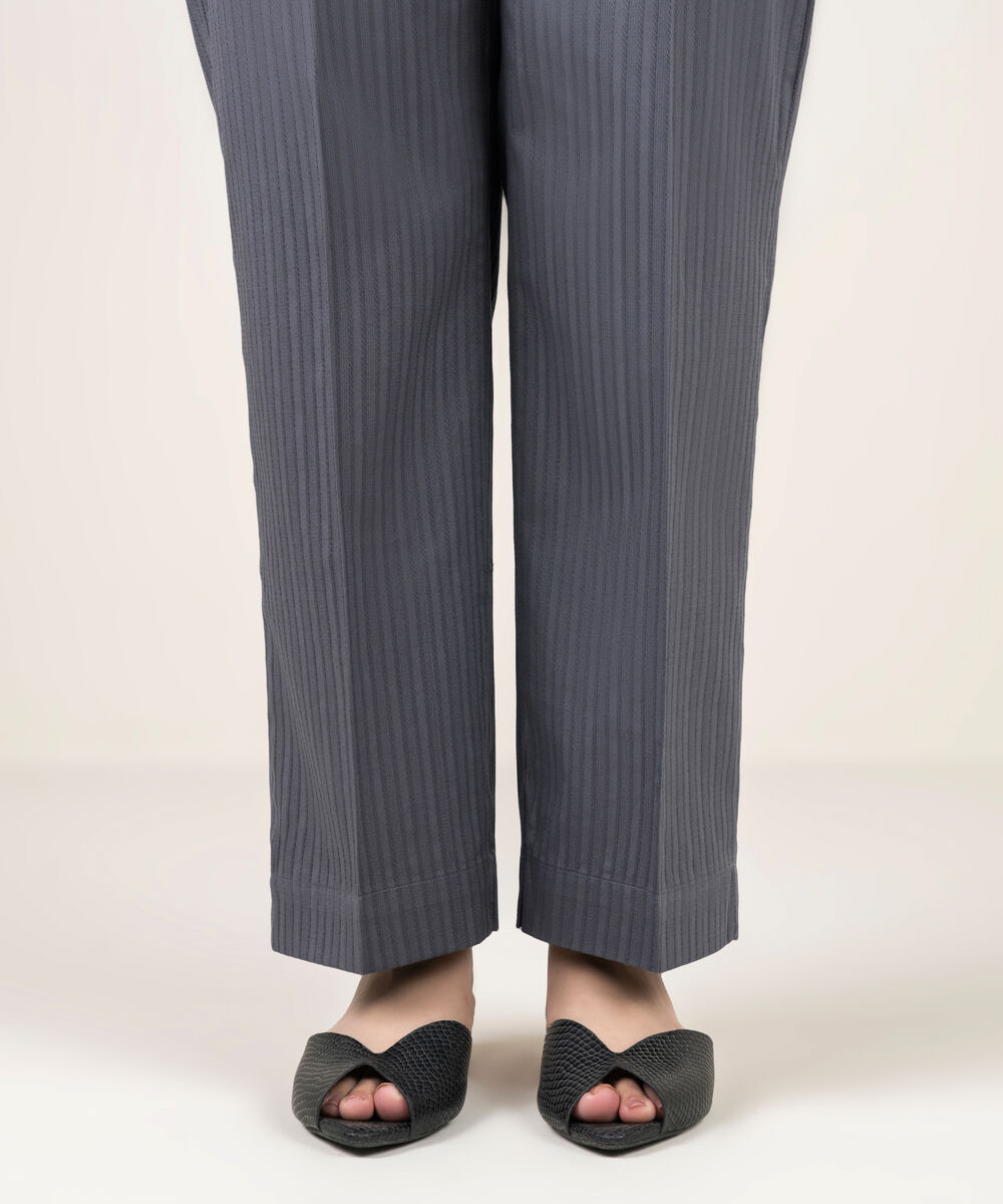 Women's RTW Dobby Solid Grey Straight Pants