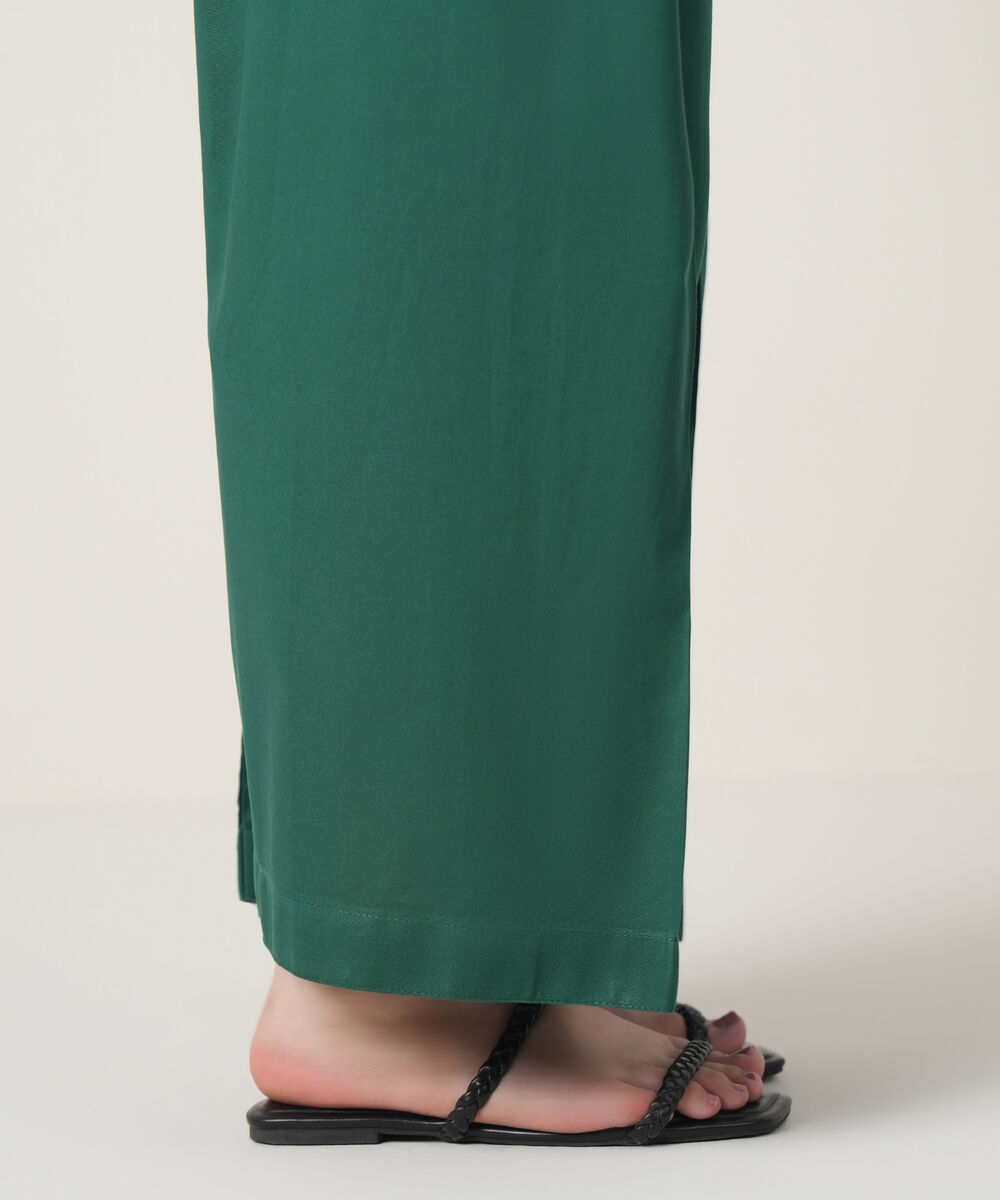 Women's RTW Cambric Green Solid Trousers