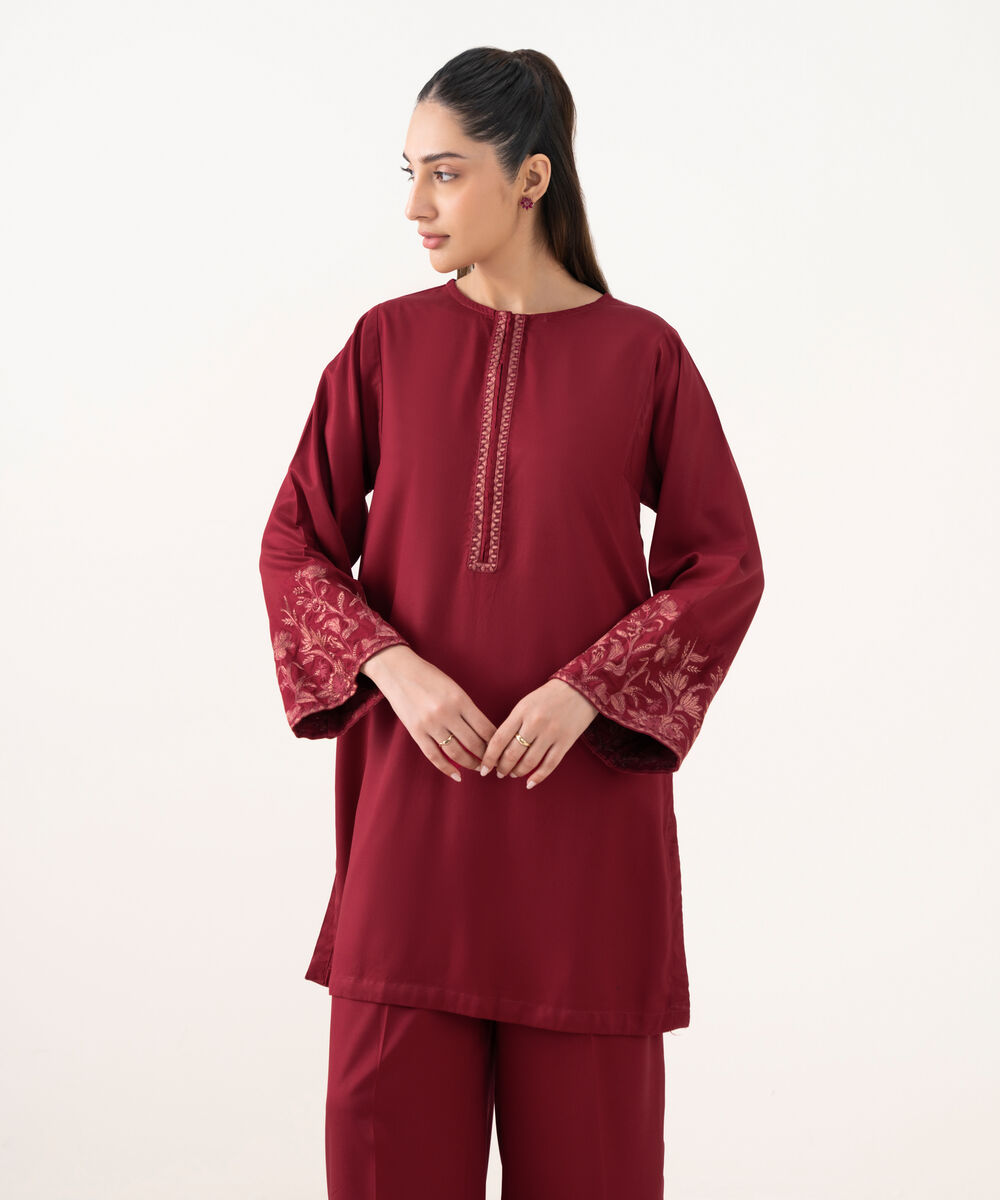 Women's RTW Viscose Marina Maroon Dyed Boxy Shirt