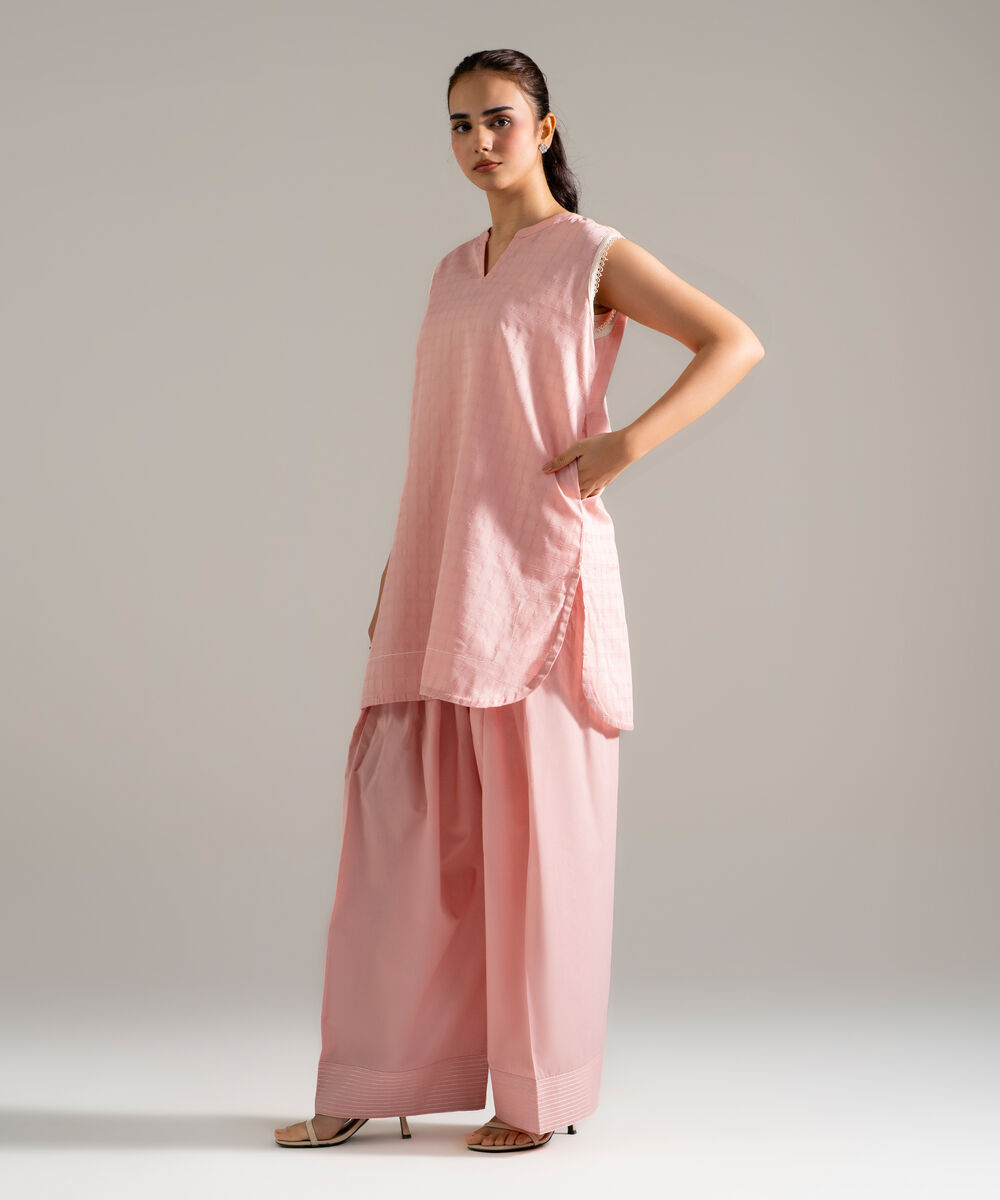 Women's RTW Dobby Printed Pink Straight Shirt