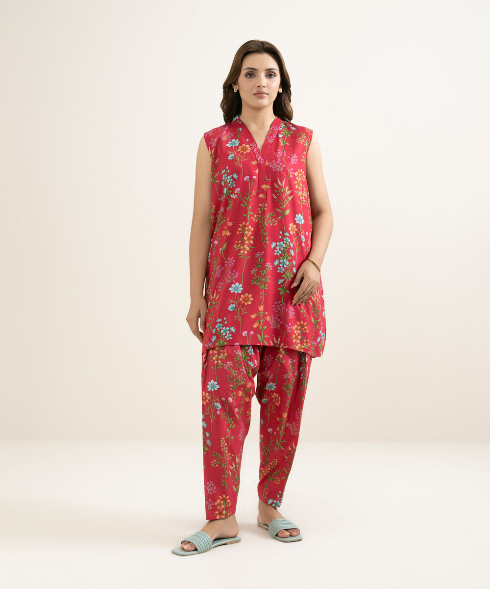 Women's RTW Arabic Lawn Printed Pink 2 Piece Suit